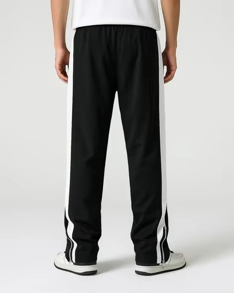 Black Side Stripe Zipper Track Pants – Premium Korean Streetwear Slim Baggy Fit Joggers (Unisex Urban Style India)