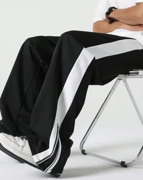 Black Side Stripe Zipper Track Pants – Premium Korean Streetwear Slim Baggy Fit Joggers (Unisex Urban Style India)