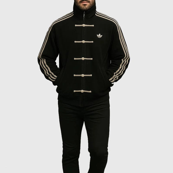 Black Chinese Knot Jacket – CNY Inspired Streetwear Track Jacket | Minimal Asian Style Unisex Oversized Jacket