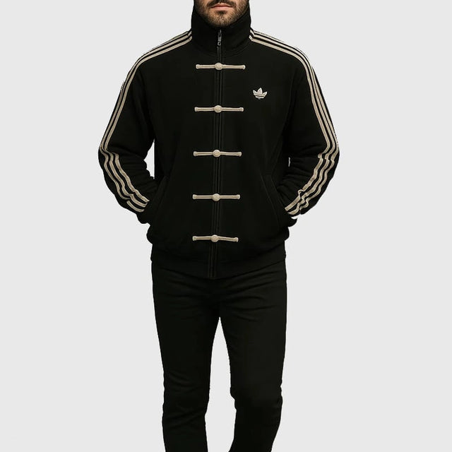 Black Chinese Knot Jacket – CNY Inspired Streetwear Track Jacket | Minimal Asian Style Unisex Oversized Jacket
