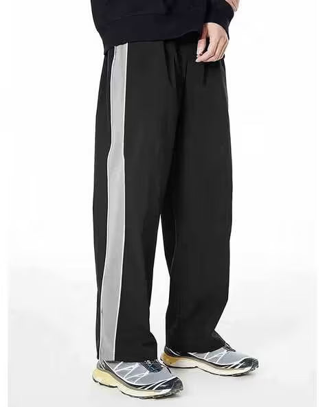 Black Side Stripe Zipper Track Pants – Korean Streetwear Baggy Fit Joggers (Unisex Urban Style India)