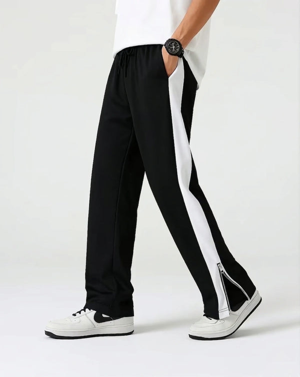 Black Side Stripe Zipper Track Pants – Premium Korean Streetwear Slim Baggy Fit Joggers (Unisex Urban Style India)