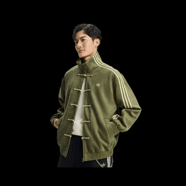 Chinese Style Kung Fu Jacket – Olive Green CNY Streetwear Jacket | Vintage Mandarin Collar Zip-Up Jacket for Men