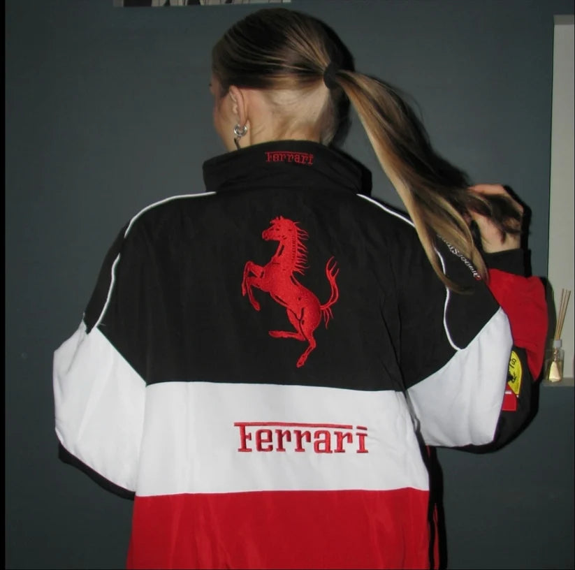 Unisex F1 Racing Jacket Red Black – Vintage Motorsport Streetwear Jacket Oversized Fit