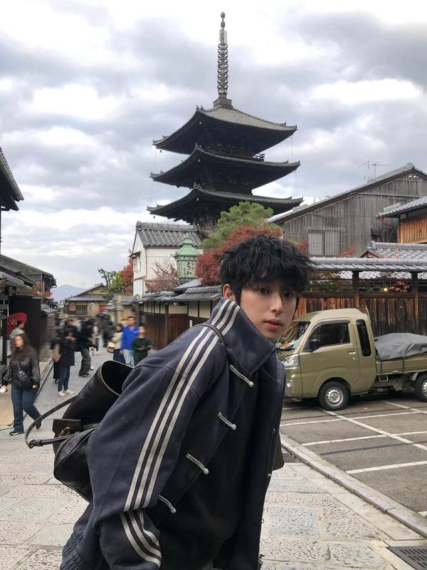 Grey Adidas CNY Inspired Knot Jacket – Chinese New Year Streetwear India (Oversized Korean Style Unisex Jacket)