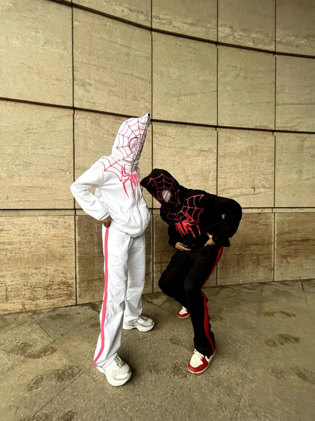Dual Spider Mask Hoodie – Black & White Full Zip Face Hoodie for Streetwear (Unisex)