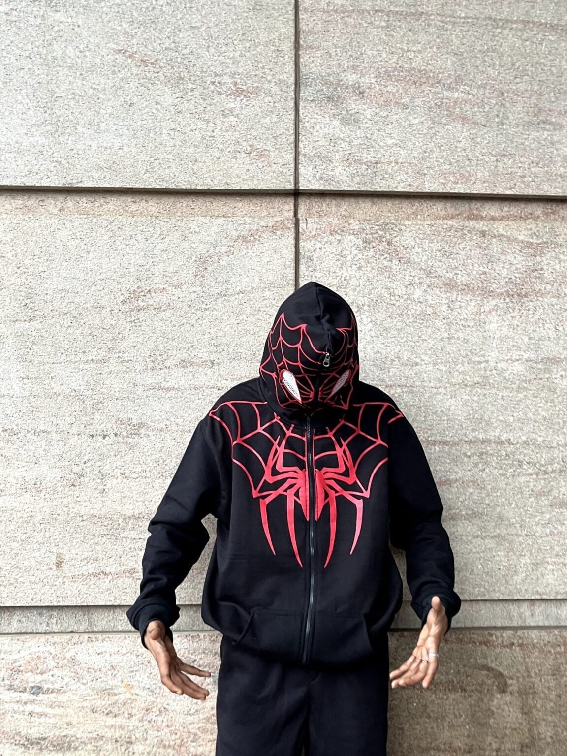 Dual Spider Mask Hoodie – Black & White Full Zip Face Hoodie for Streetwear (Unisex)