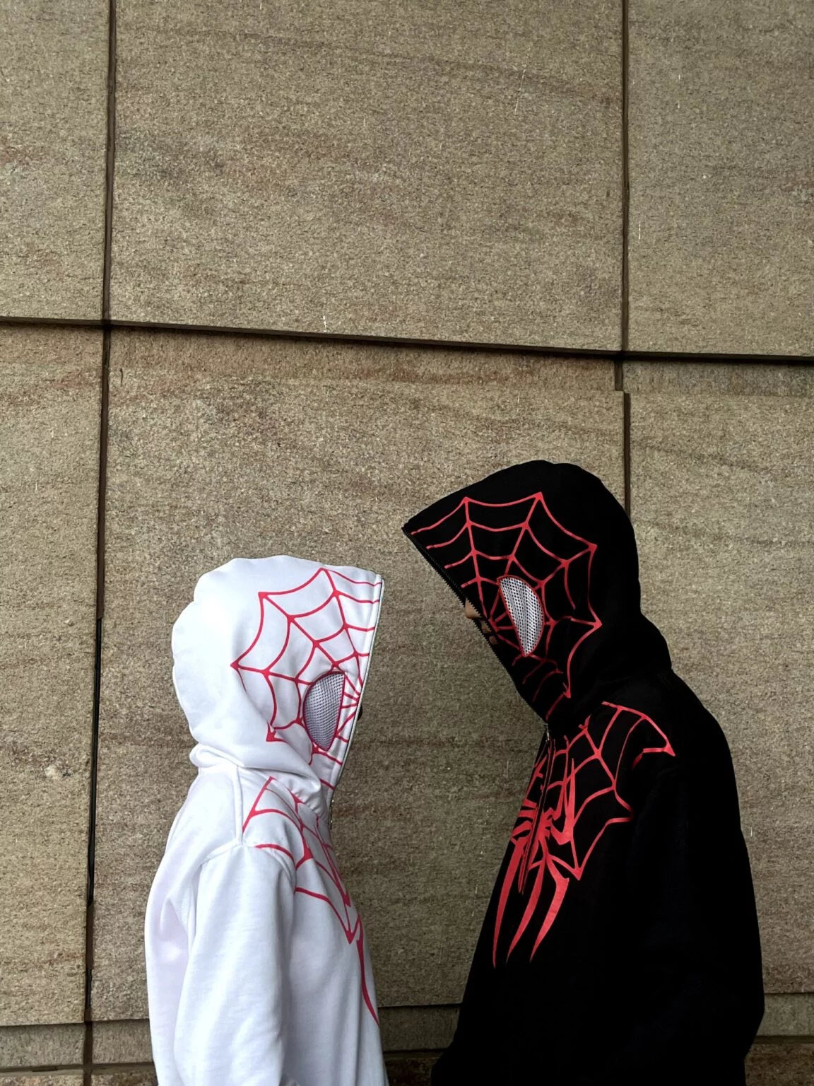 Dual Spider Mask Hoodie – Black & White Full Zip Face Hoodie for Streetwear (Unisex)