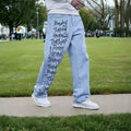 Men’s Light Blue Week Print Baggy Jeans – Oversized Streetwear Denim with Monday to Sunday Graphic Design