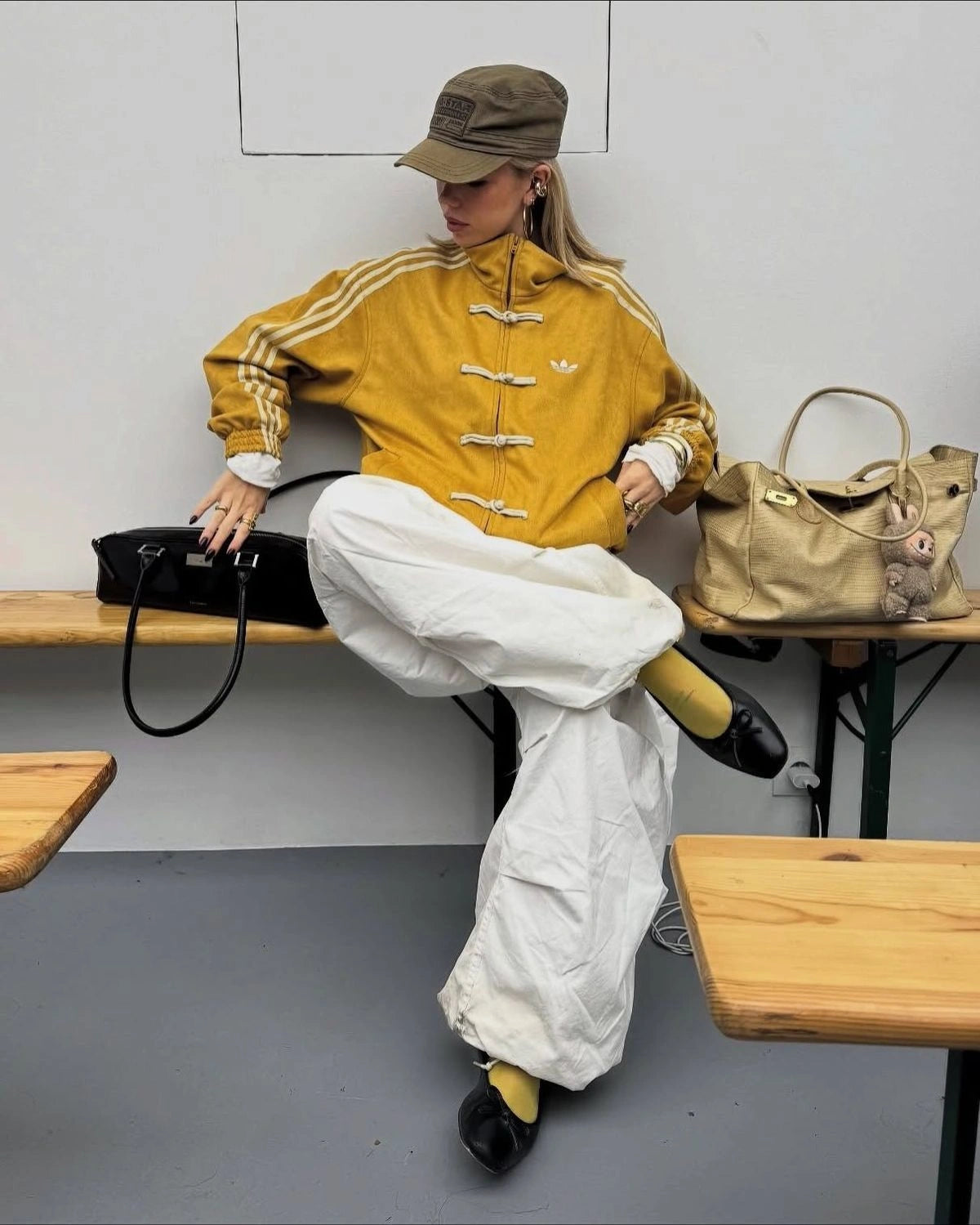 Oversized Mustard Yellow Chinese Knot Track Jacket – Korean Streetwear High Neck Zip-Up Jacket