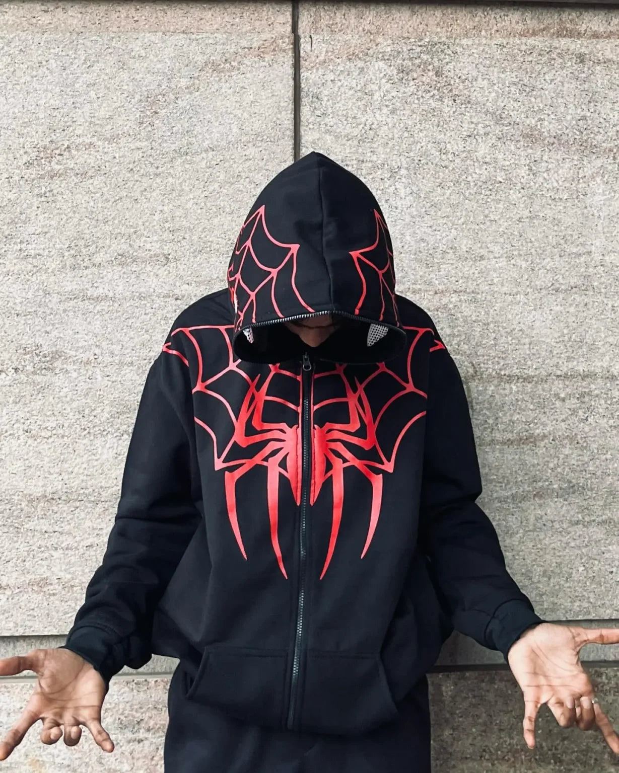 Spider-Man Inspired Red & Black Zip-Up Hoodie – Bold Streetwear Style