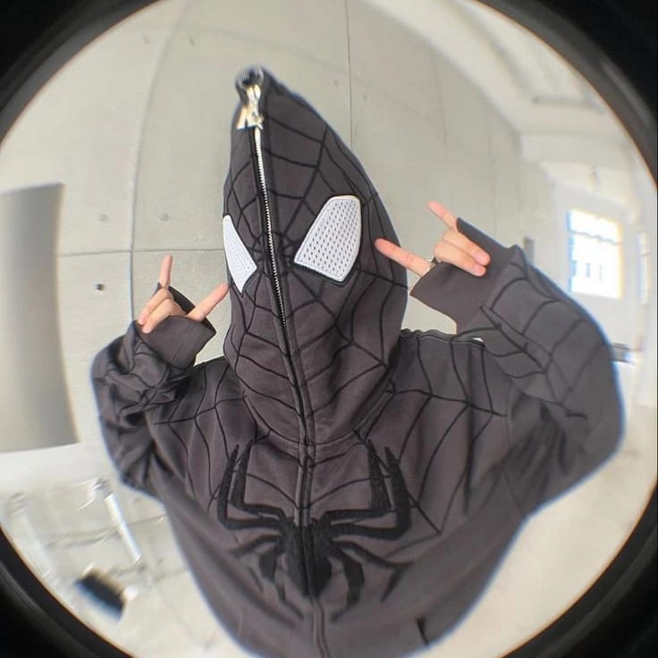 Spider Zip-Up Mask Hoodie – Full Face Streetwear Hoodie for Men & Women (Black, Red, White)
