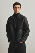 Men’s Black Leather Jacket – Premium Minimal Zip-Up Classic Street Style Jacket
