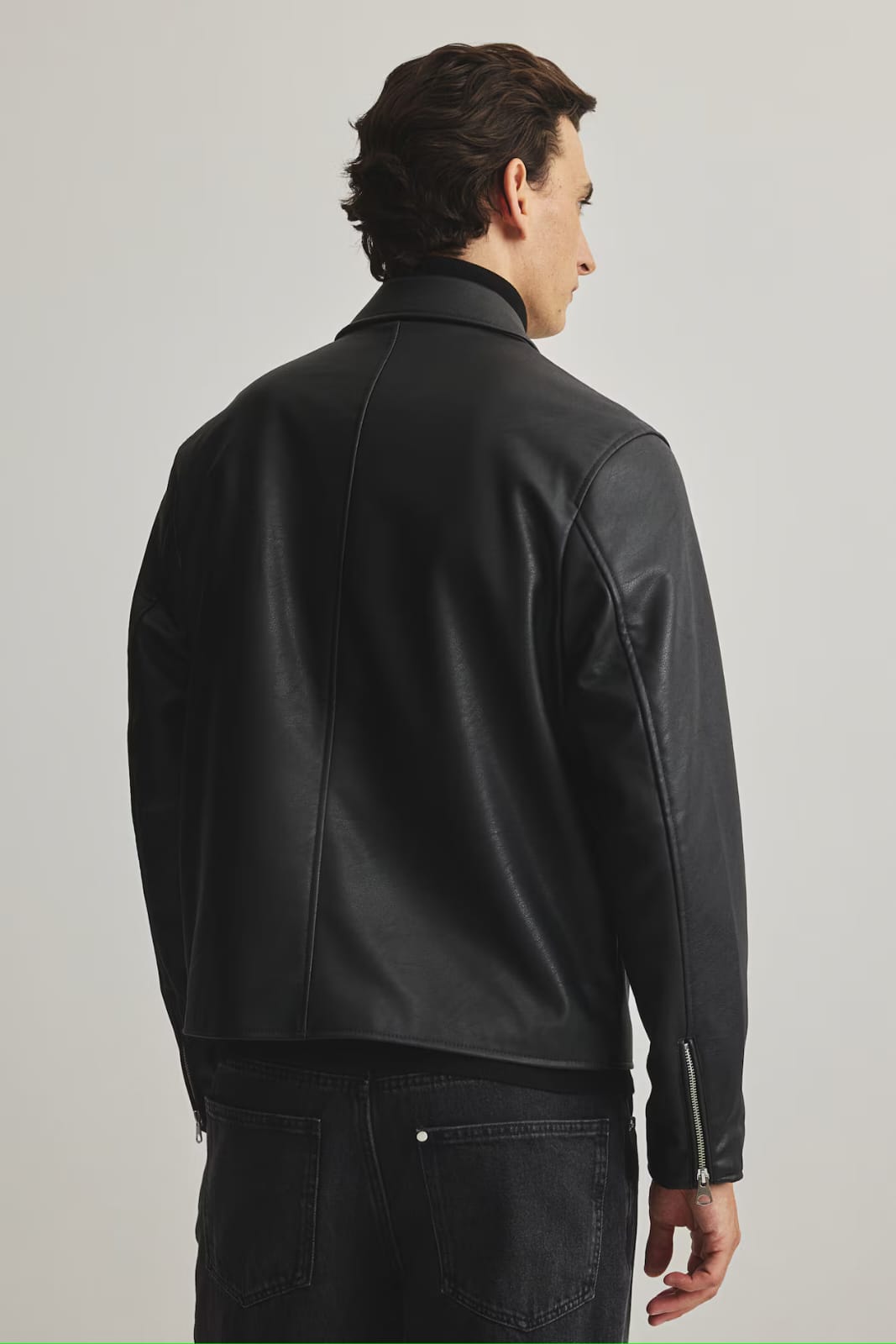 Men’s Black Leather Jacket – Premium Minimal Zip-Up Classic Street Style Jacket