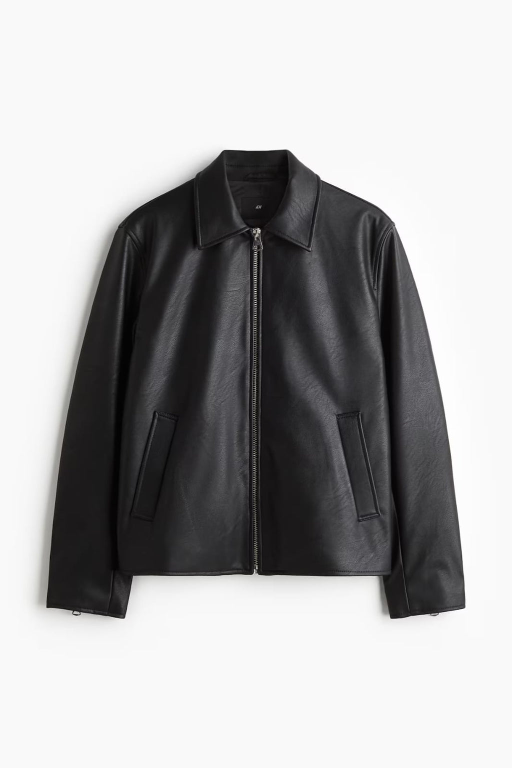 Men’s Black Leather Jacket – Premium Minimal Zip-Up Classic Street Style Jacket