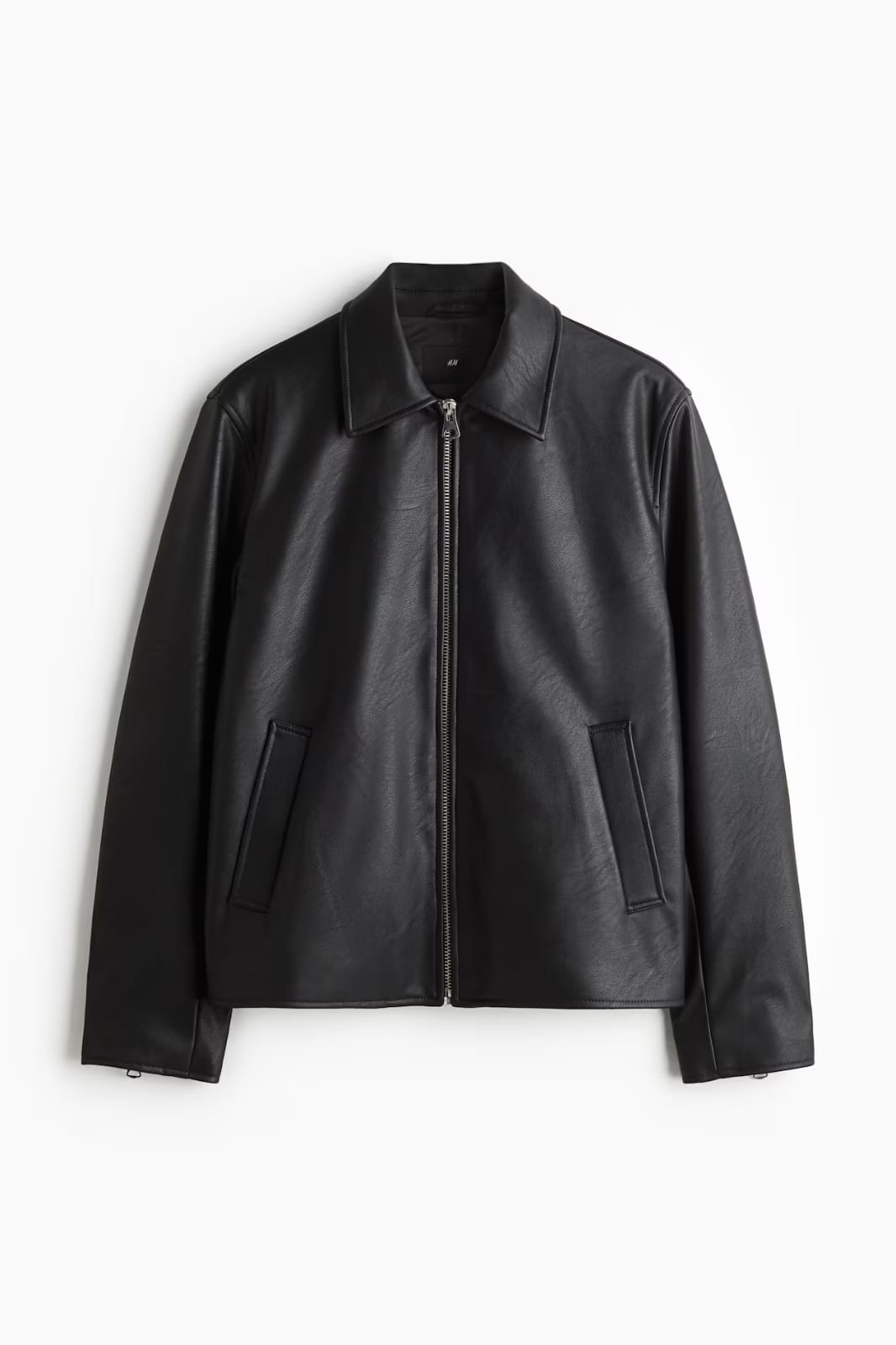Men’s Black Leather Jacket – Premium Minimal Zip-Up Classic Street Style Jacket