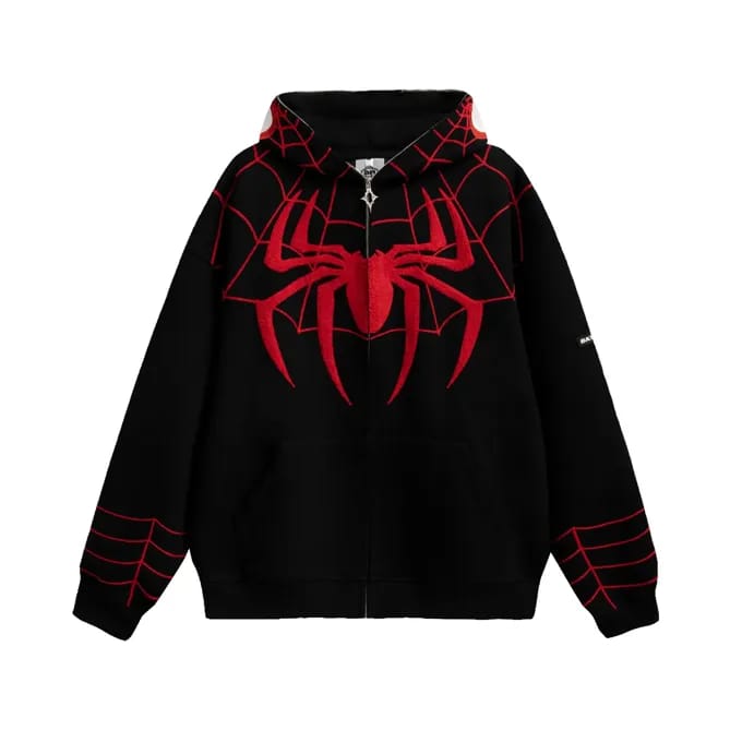 Spiderman Zip Hoodie – Full Face Spider Hoodie Y2K Streetwear Cosplay Jacket