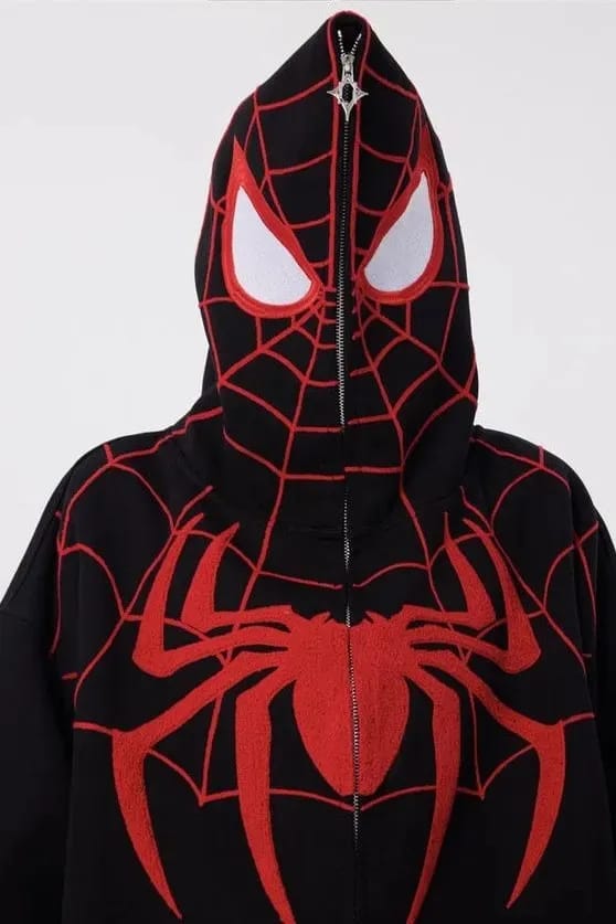 Spiderman Zip Hoodie – Full Face Spider Hoodie Y2K Streetwear Cosplay Jacket