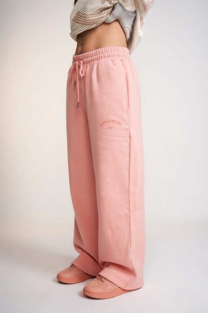 Women’s Pink Oversized Track Pants – Wide Leg Casual Streetwear Sweatpants