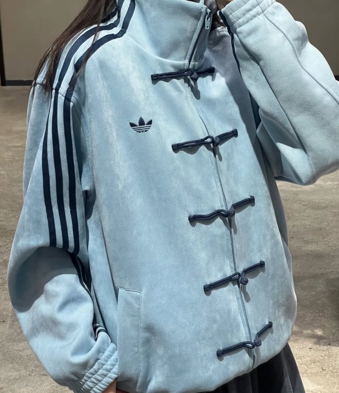 Sky Blue CNY Jacket – Oversized Chinese Knot Streetwear Y2K Aesthetic Jacket for Women