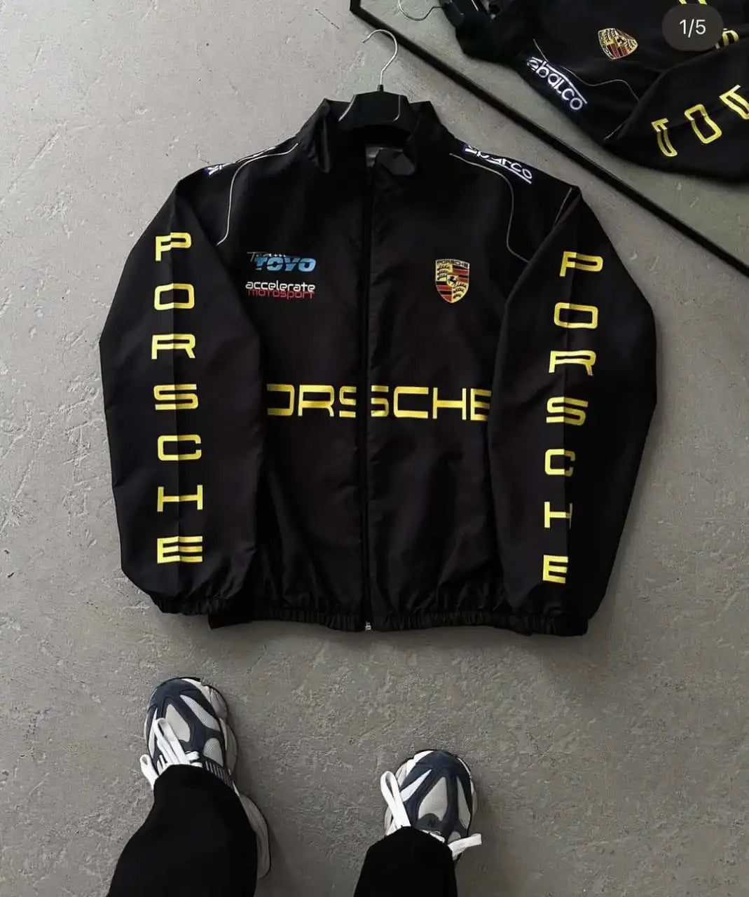 Dynamic Porsche Racing Oversized Streetwear Jacket for Women – Black Motorsport Windbreaker with Logo Print
