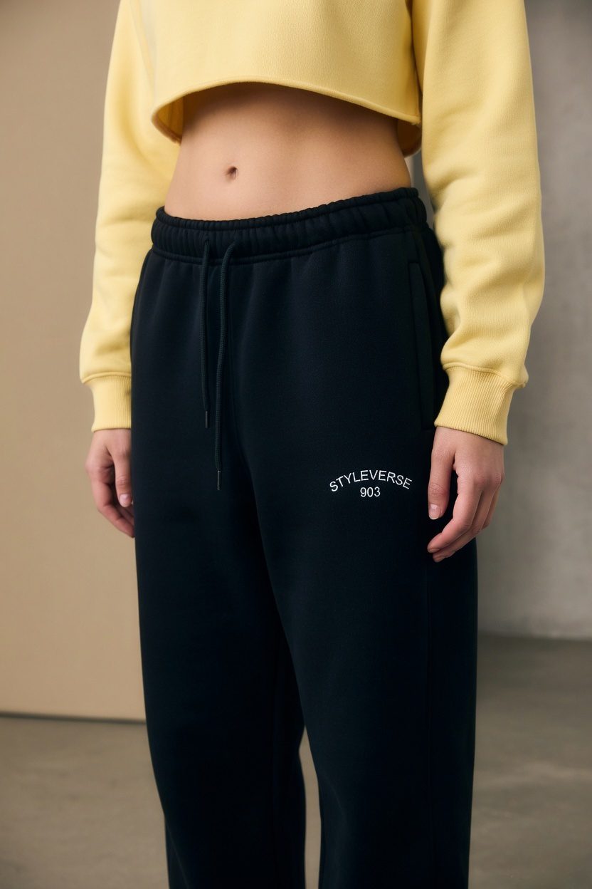 Women’s Black Oversized Track Pants – Minimal Wide Leg Sweatpants for Casual Streetwear