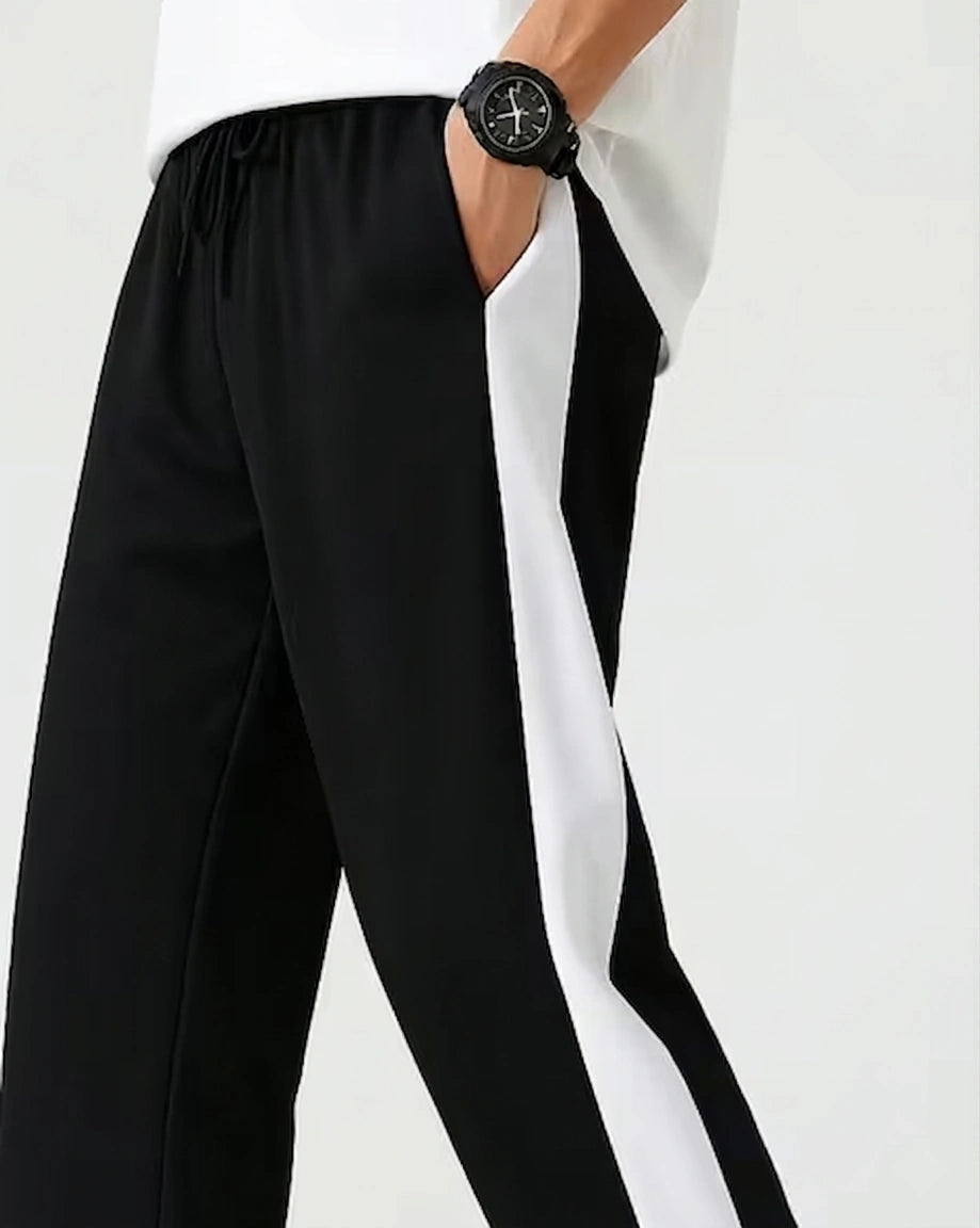 Black Side Stripe Zipper Track Pants – Premium Korean Streetwear Slim Baggy Fit Joggers (Unisex Urban Style India)
