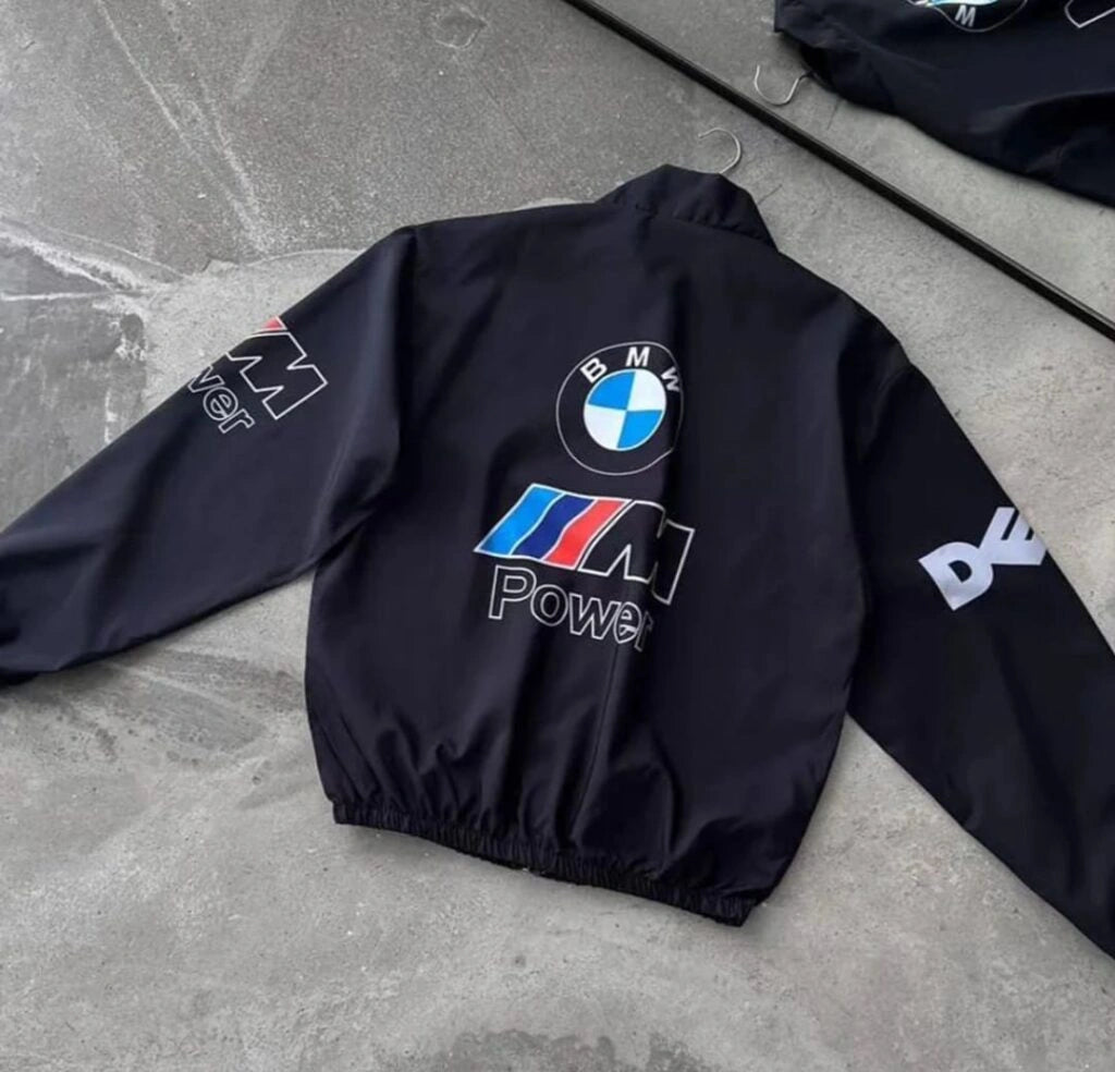 BMW M Power Racing Jacket – Black Motorsport Streetwear Zip-Up Jacket | Formula 1 Style Oversized Jacket for Men & Women