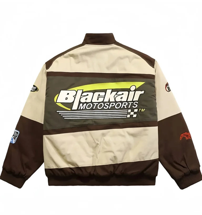 Blackair Motorsports Racing Jacket – Brown Beige Streetwear Oversized Jacket | Vintage Motorsport Style Unisex Outerwear