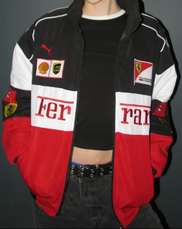 Unisex F1 Racing Jacket Red Black – Vintage Motorsport Streetwear Jacket Oversized Fit