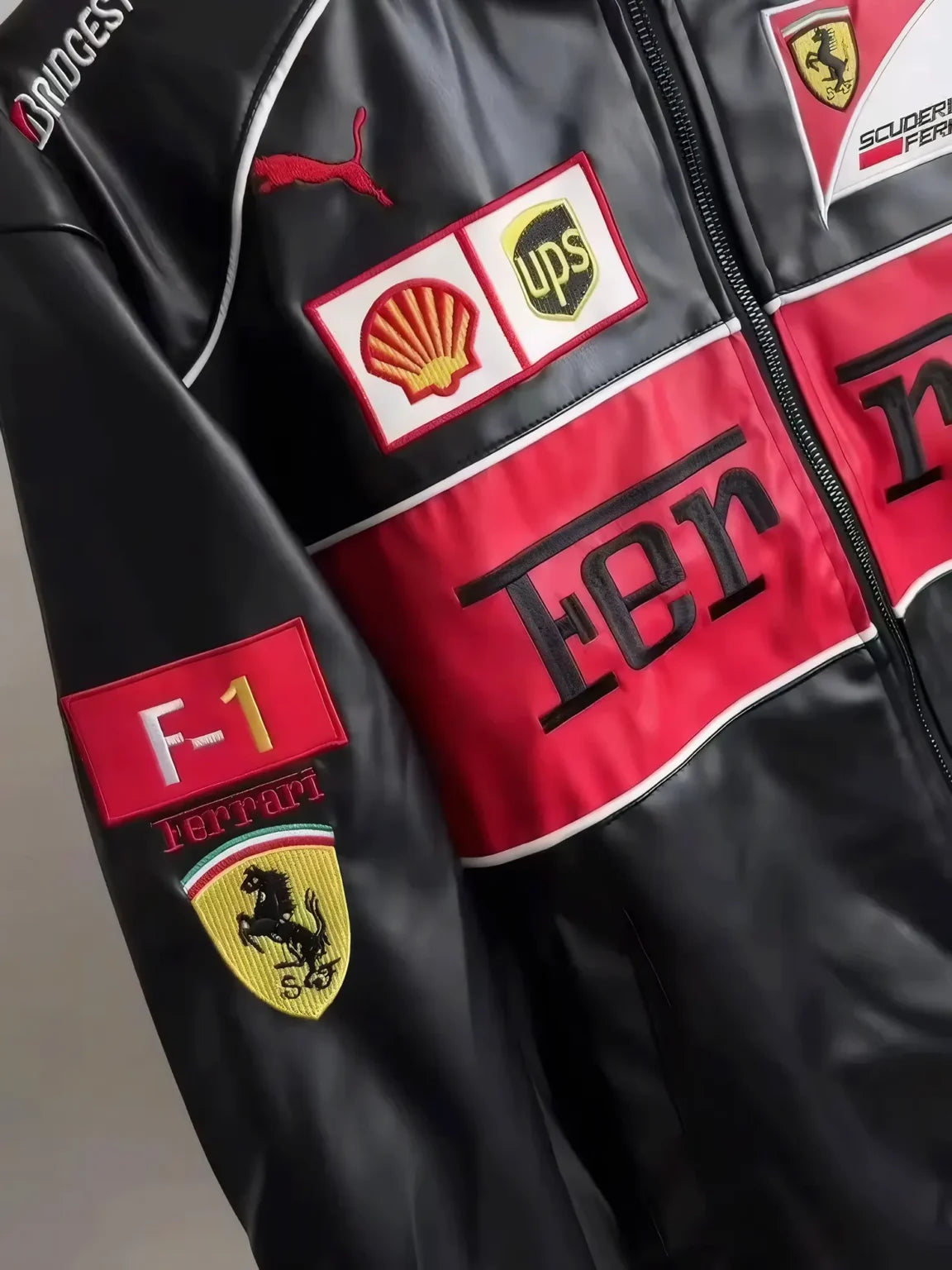 Ferrari F1 Racing Leather Jacket – Black Red Motorsport Streetwear Jacket for Men & Women