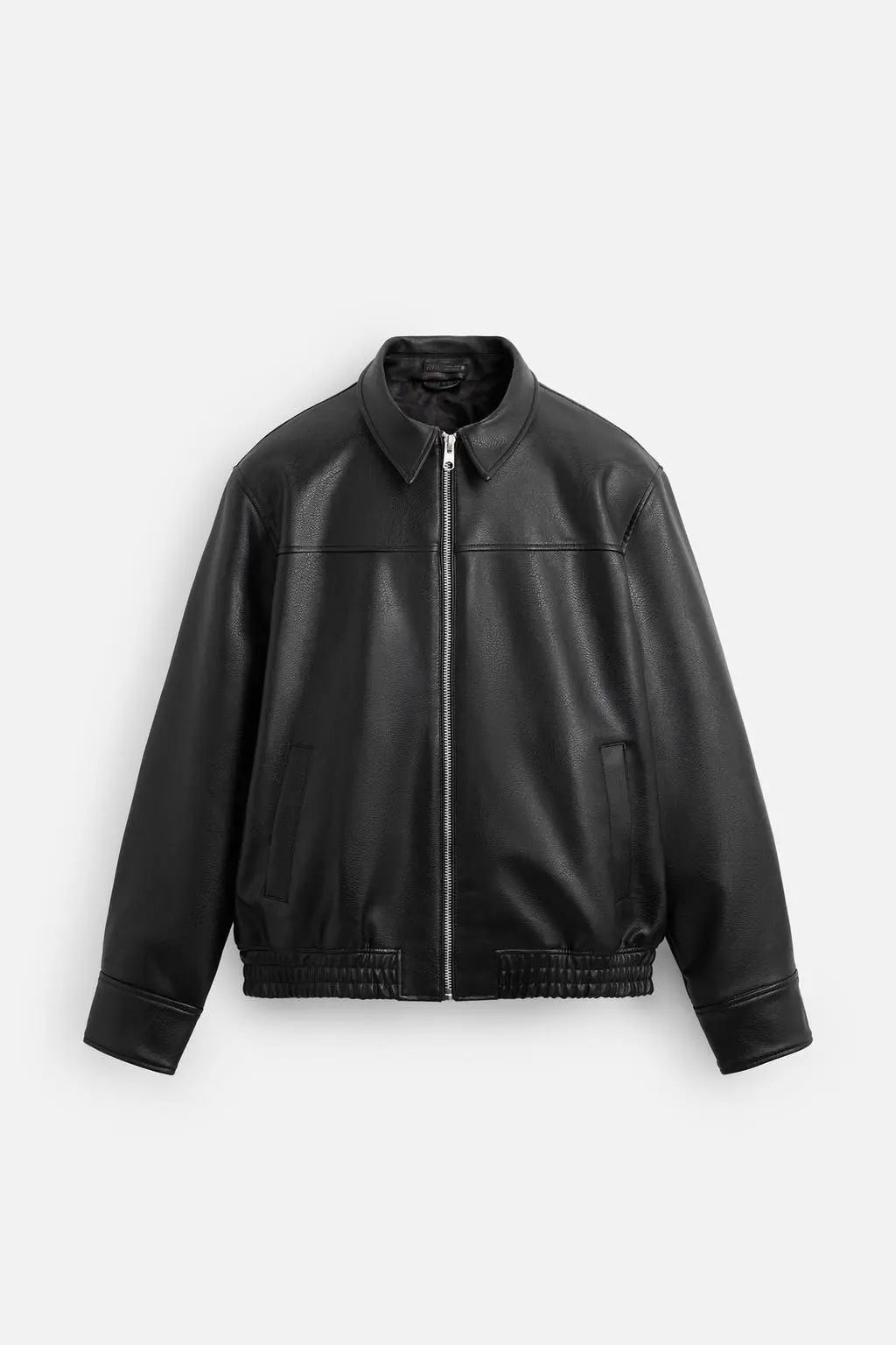 Classic Black Leather Jacket for Men – Minimal Zip-Up Faux Leather Jacket | Premium Streetwear & Casual Outerwear