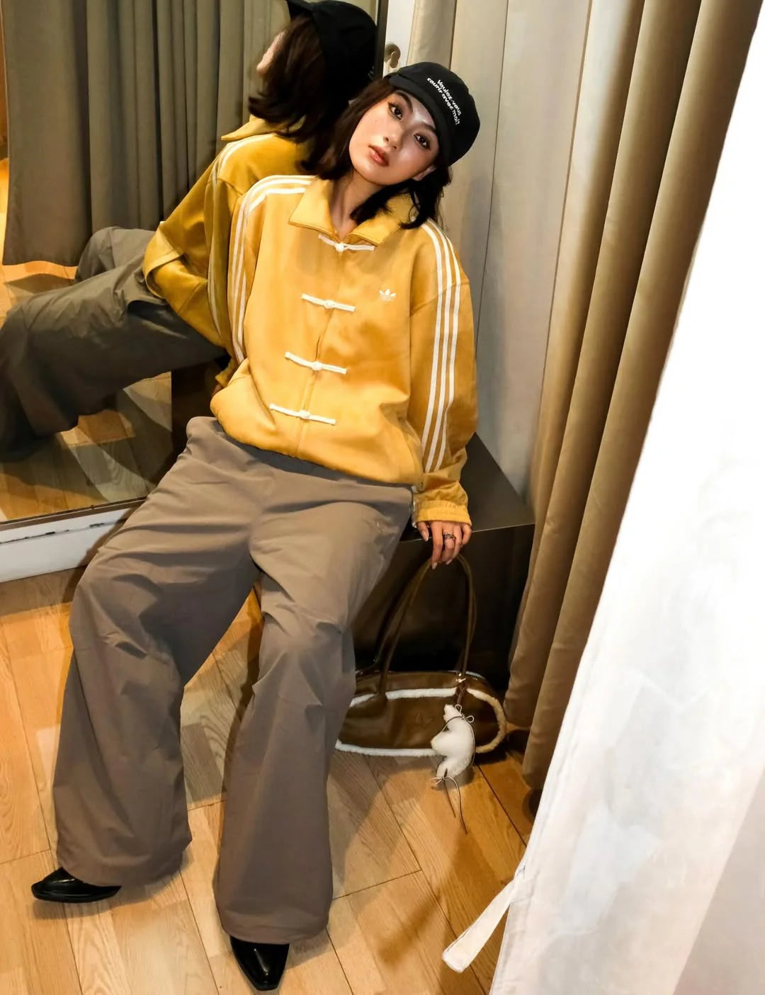 CLWN Mustard Adidas CNY Inspired Knot Jacket – Chinese New Year Streetwear India (Oversized Korean Style Streetwear Jacket)