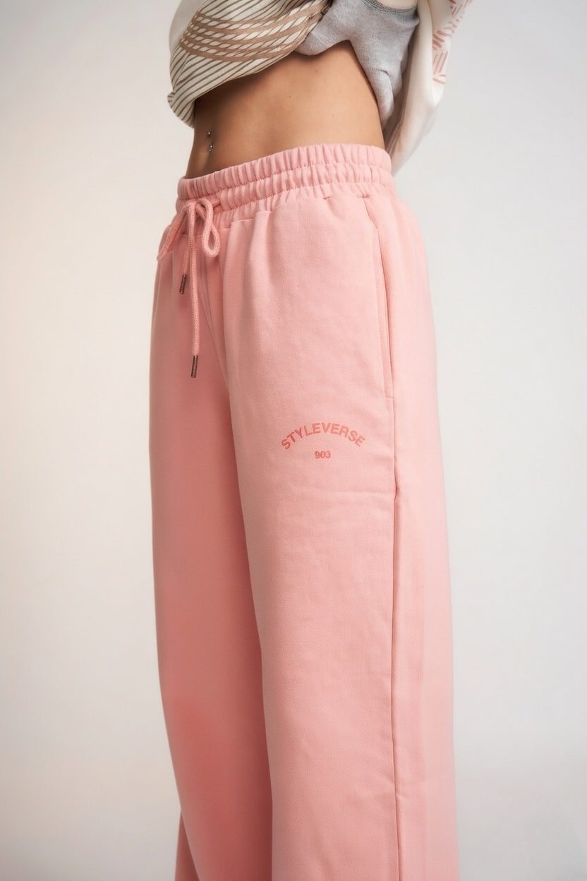 Women’s Pink Oversized Track Pants – Wide Leg Casual Streetwear Sweatpants