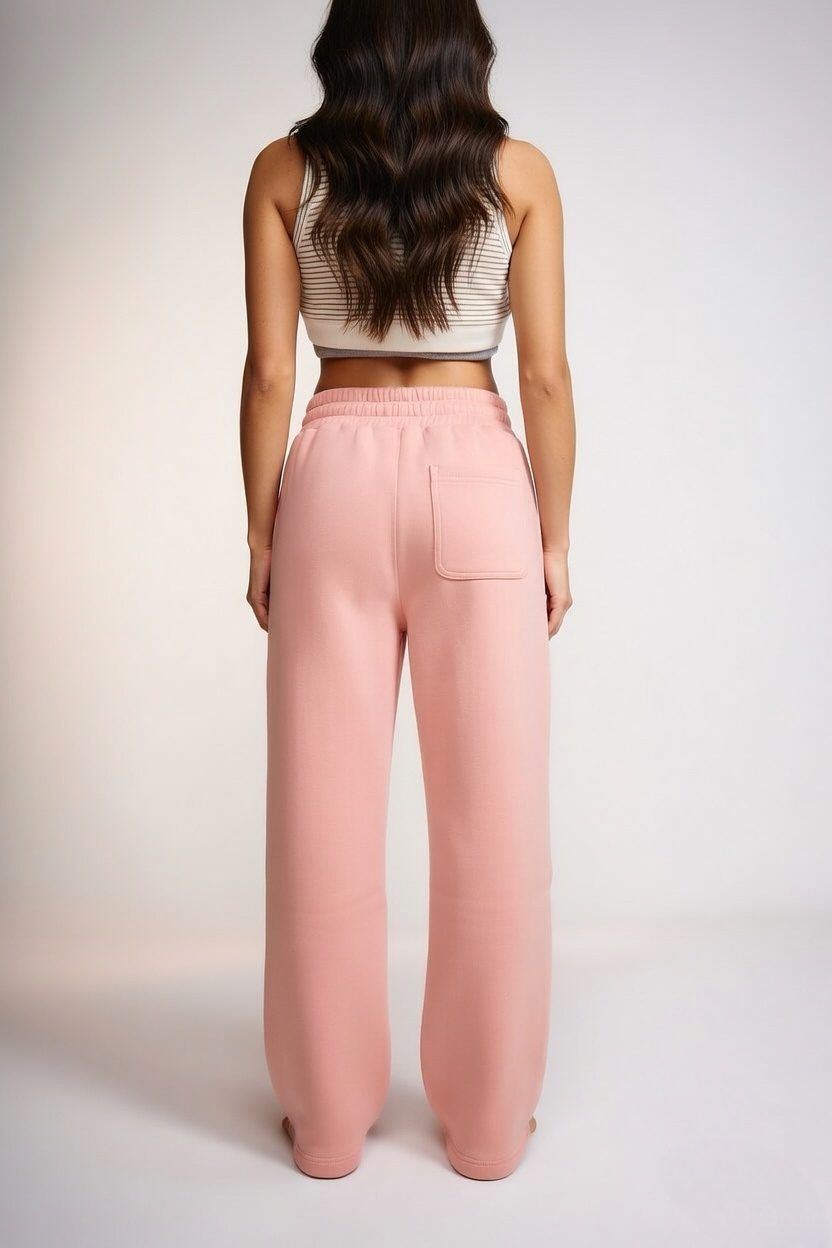 Women’s Pink Oversized Track Pants – Wide Leg Casual Streetwear Sweatpants