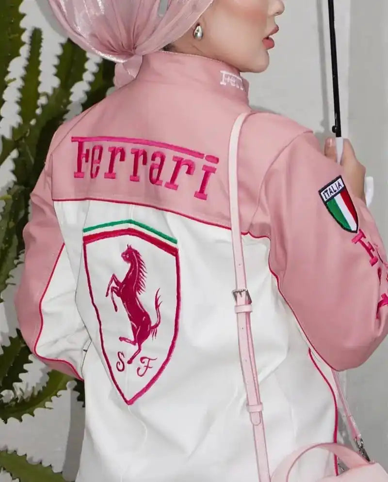 Pink Ferrari Racing Jacket for Women – Premium Streetwear Zip-Up Jacket | Luxury Motorsport Inspired Fashion | Stylish Casual Outerwear