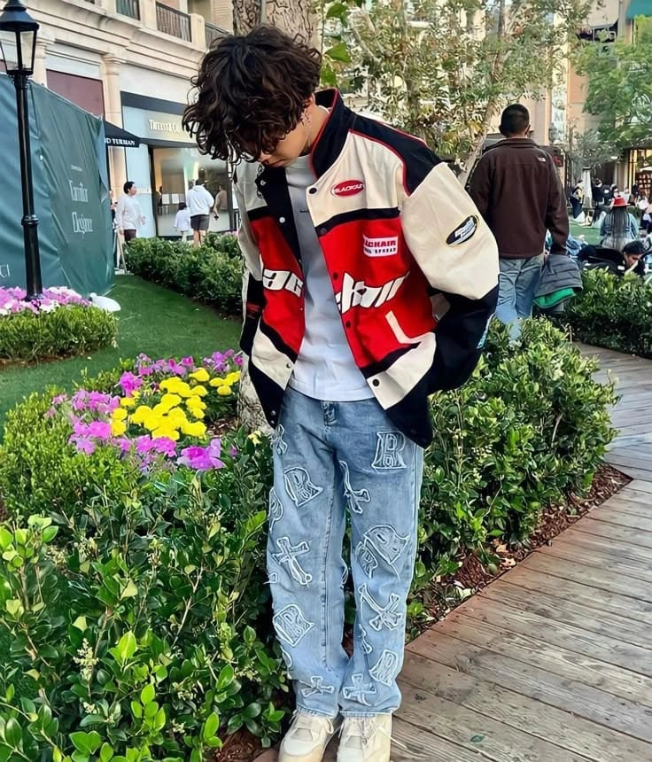Blackair Vintage Racing Jacket – Red, Black & Beige Oversized Motorsport Streetwear Jacket | Unisex Varsity Style