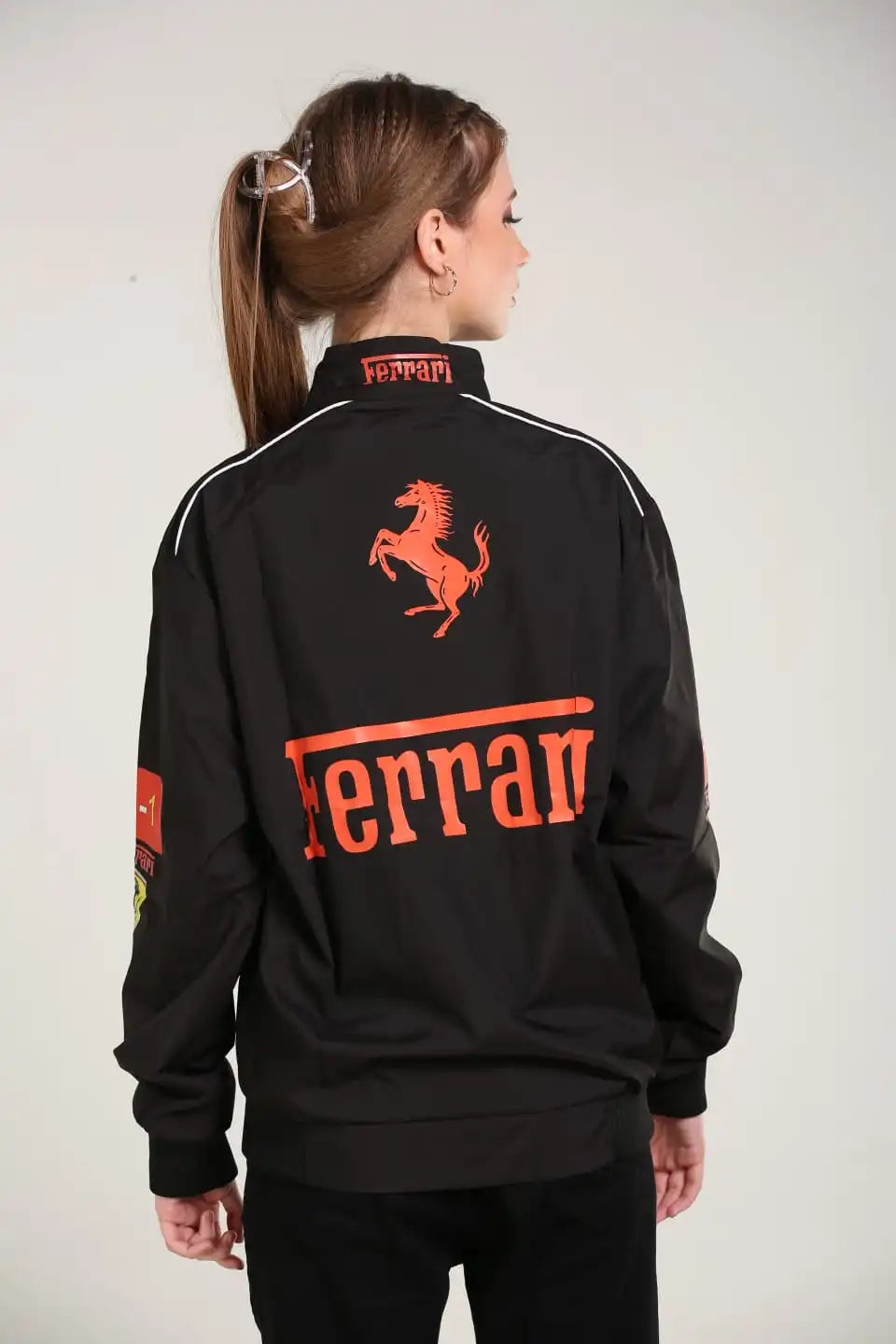 Ferrari F1 Racing Jacket – Black & Red Motorsport Streetwear Jacket | Scuderia Style Zip-Up Jacket for Men & Women