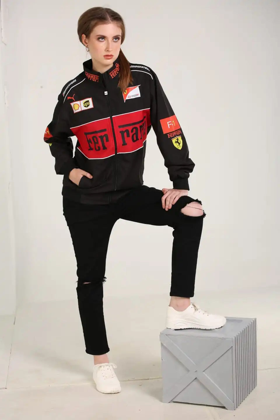 Ferrari F1 Racing Jacket – Black & Red Motorsport Streetwear Jacket | Scuderia Style Zip-Up Jacket for Men & Women