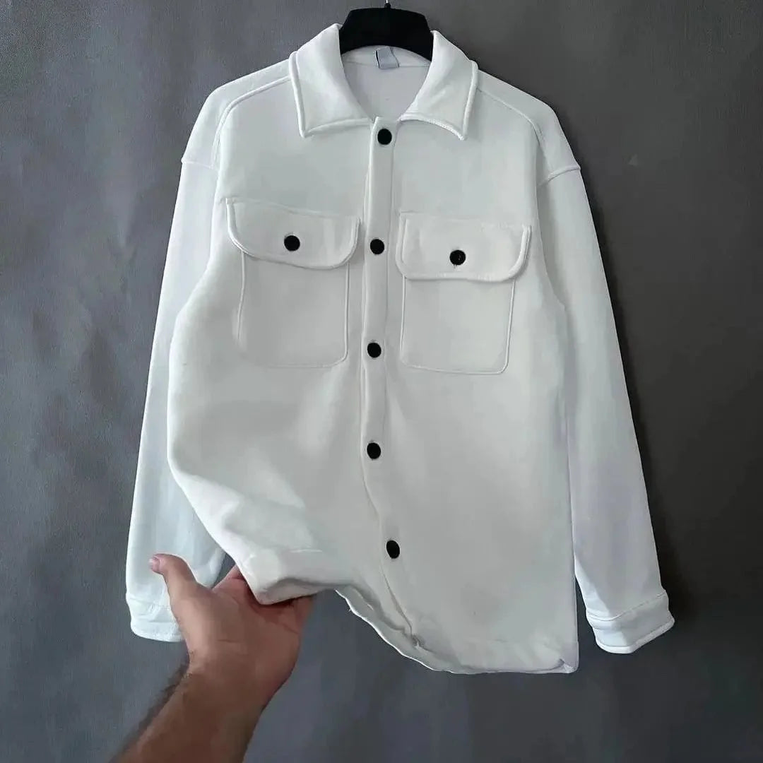 Men’s Turkey Style White Shirt Jacket – Premium Oversized Button-Up Shacket with Dual Pockets