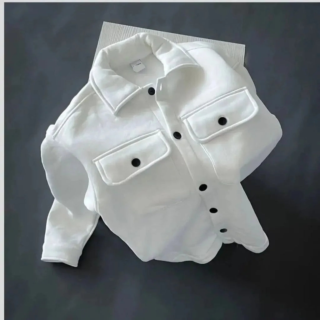 Men’s Turkey Style White Shirt Jacket – Premium Oversized Button-Up Shacket with Dual Pockets