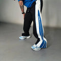 Blue Men’s Wide Leg Track Pants with Side Zip Detail – Oversized Streetwear Pants, Contrast Panel Joggers for Casual & Urban Style